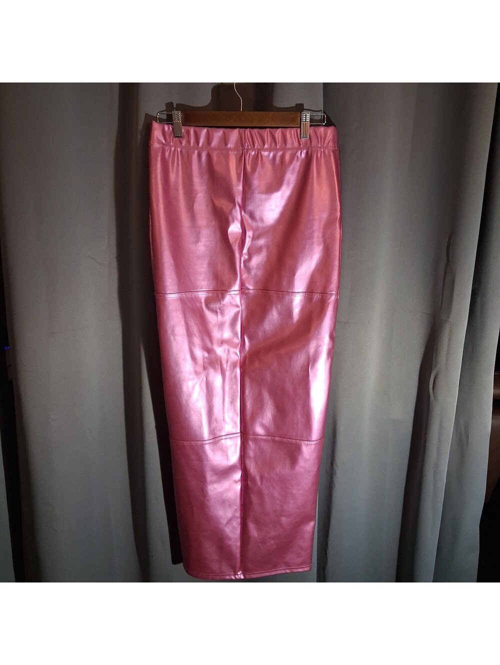 K TOO Pink Faux Leather Midi Skirt with Back Slit Size L